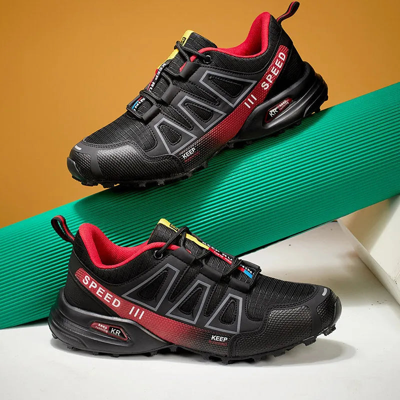 Chaussure Running Trail Homme Noir & Rouge – Performance et Confort